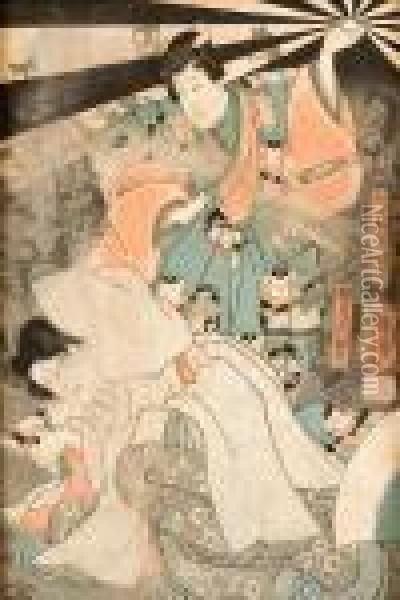 Trittico Magia E Potere Del Sacro Gioiello Oil Painting - Utagawa Kuniyoshi