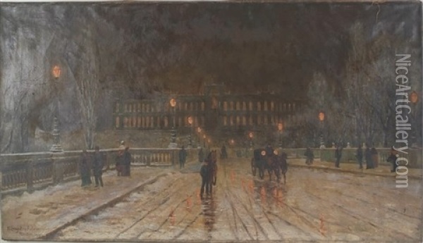 Nighttime City Scene With Leisurely Strolling People Oil Painting - W. Livingston Anderson