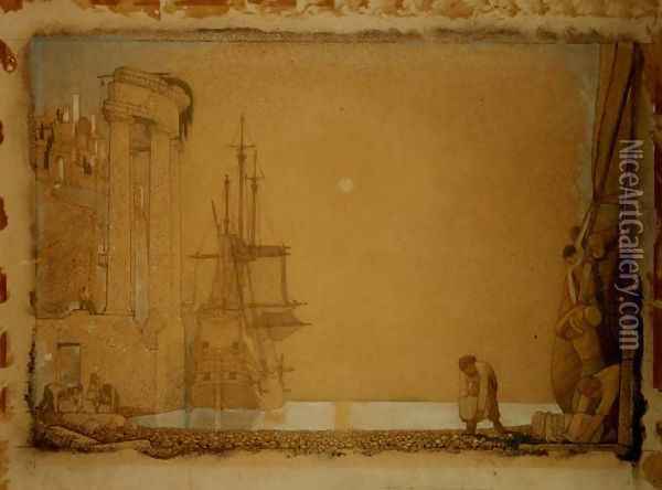 Unloading Cargo Oil Painting - Frederick Cayley Robinson