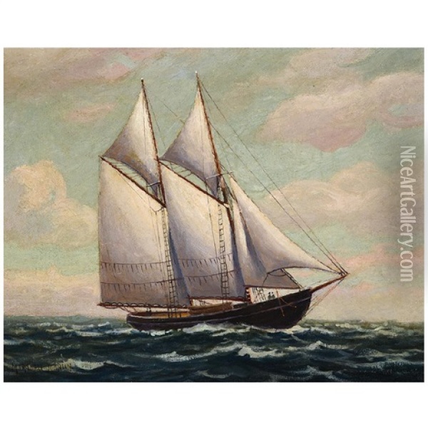 Schooner At Sea Oil Painting - Marshall Johnson
