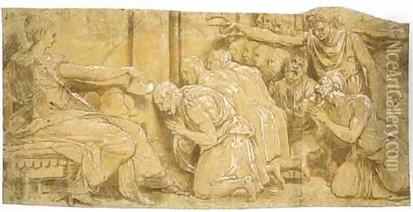 Hebe and Mercury conferring youth on the followers of Mercury Oil Painting - Perino del Vaga (Pietro Bonaccors)