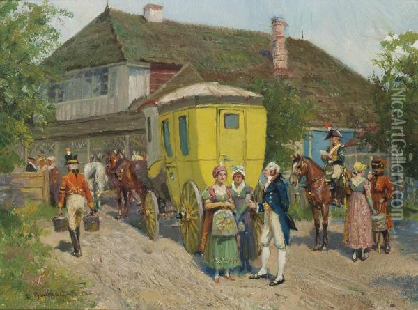 The Stagecoach Stop Oil Painting - Emmanuel Bachrach-Baree