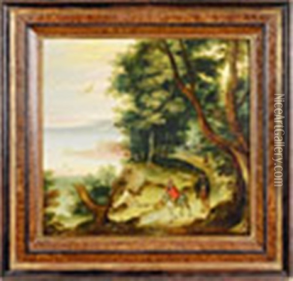 Forest Landscape With Riders Oil Painting - Joos de Momper the Younger