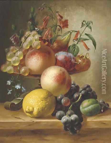 Still life with fruit on a ledge Oil Painting - Johannes Jun Reekers