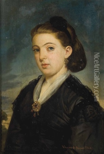 Retrato De Dama Oil Painting - Valeriano (Valerio) Dominguez Becquer
