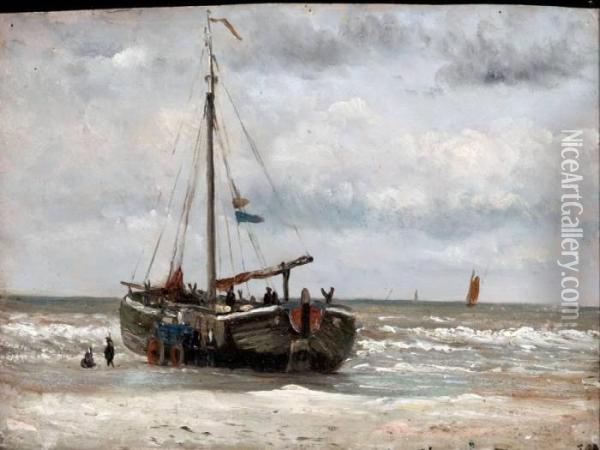 Vissers Bij Bomschuit Op Het Strand Oil Painting - Hendrik Willem Mesdag