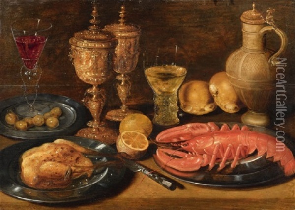 Still Life With Lobster Oil Painting - Gotthardt (Godert) de Wedig