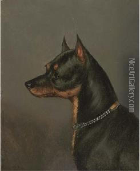 Head Of A Terrier Oil Painting - Edwin Loder