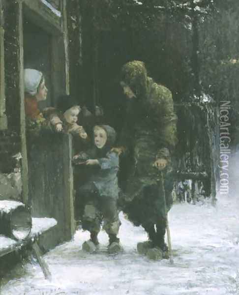 Old Woman and Young Boy Begging Oil Painting - Ferdinand Carl Sierich