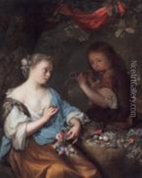 Jeune Fille Tressant Une Couronne De Fleurs Oil Painting - Arnold Boonen