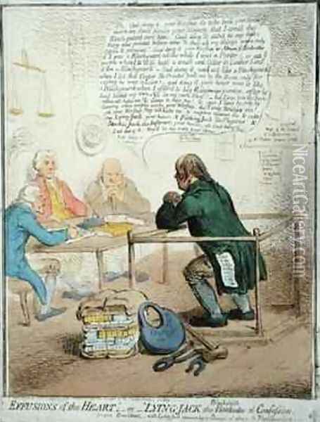 Effusions of the Heart or Lying Jack the Blacksmith at Confession 2 Oil Painting - James Gillray
