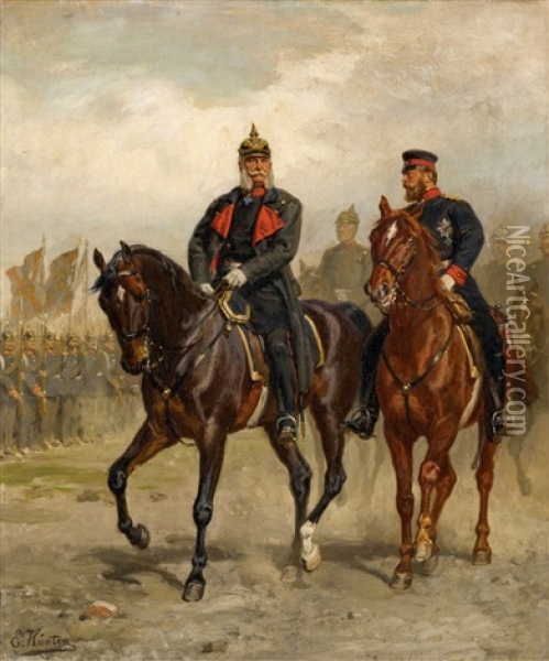 Emperor Wilhelm I And Crown Prince Frederick On Horseback Oil Painting - Emil Hunten