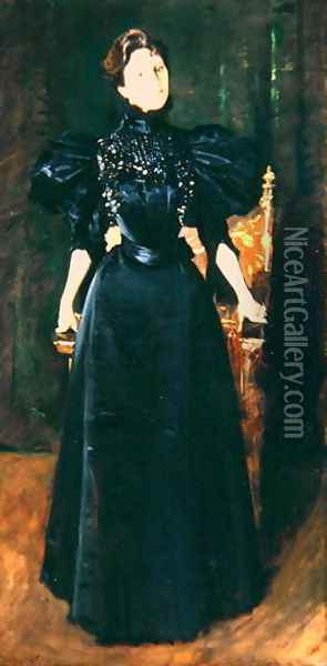 Portrait of a Lady in Black, c.1895 Oil Painting - William Merritt Chase