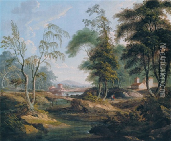 Arkadische Landschaft Mit Einem Wasserlauf Oil Painting - Jean Baptiste Pillement