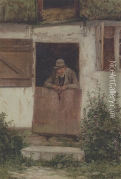Piberygende Mand I Aben Staldor Oil Painting - Cilius (Johannes Konrad) Andersen