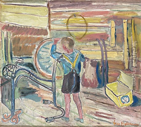 Pojke Med Trasig Cykel Oil Painting - Eric C. Hallstroem