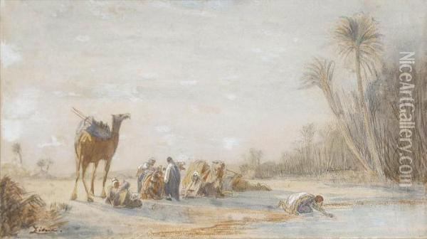 Arabs At An Oasis Oil Painting - Felix Ziem