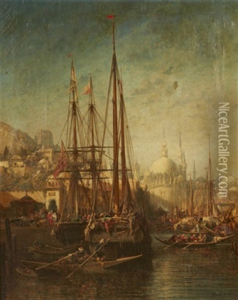 Voiliers Et Caiques A Constantinople Oil Painting - Jules Achille Noel