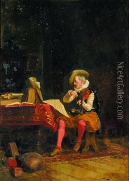 Musical Amateur Oil Painting - Alexandre-Louis Leloir