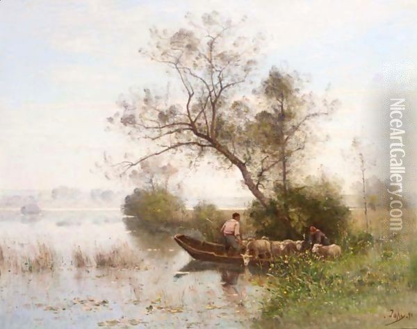 Ferrying The Flock Oil Painting - Louis-Aime Japy