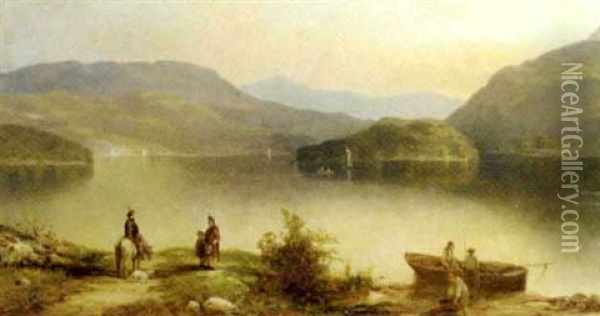 An Extensive Scottish Lake View With Figures In The Foreground Oil Painting - George Henry Boughton