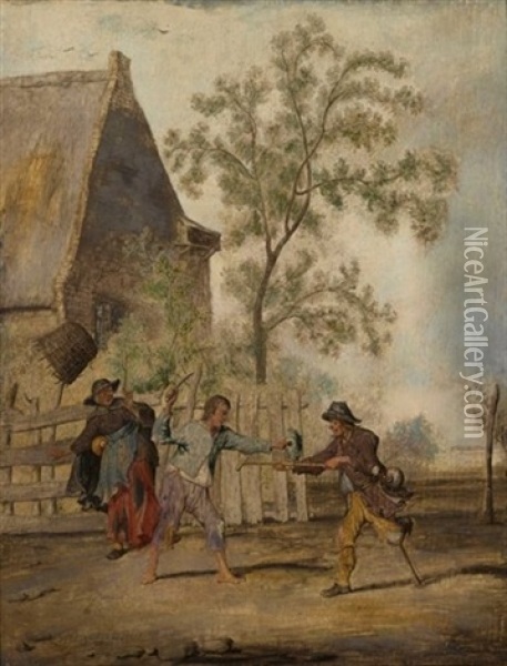 Two Beggars Fighting Near A Farmhouse Oil Painting - Margarethe de Heer
