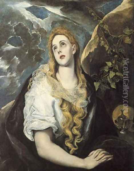 Mary Magdalen in Penitence 1580-85 Oil Painting - El Greco (Domenikos Theotokopoulos)