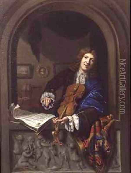 Portrait of a Man Playing the Violin Oil Painting - Jan Frans Douven