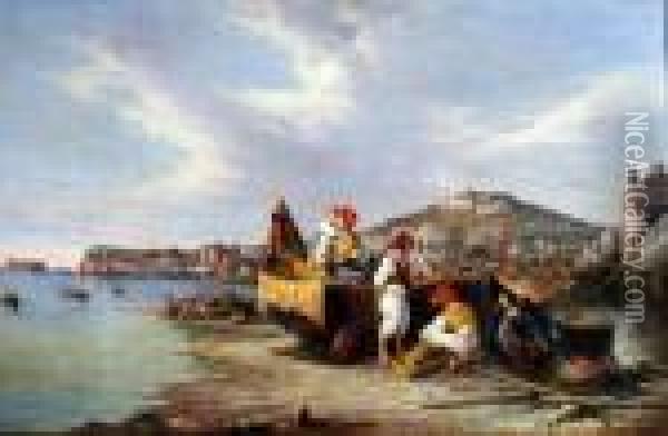 Gosalvo Carelli Pescatori Sulla Spiaggia Oil Painting - Consalvo Carelli