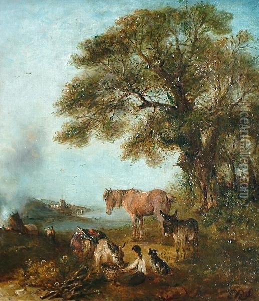A Riverside Encampment Oil Painting - Edward Robert Smythe