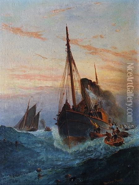 Taking Crew Off A Stricken Steamer Oil Painting - Barlow Moore