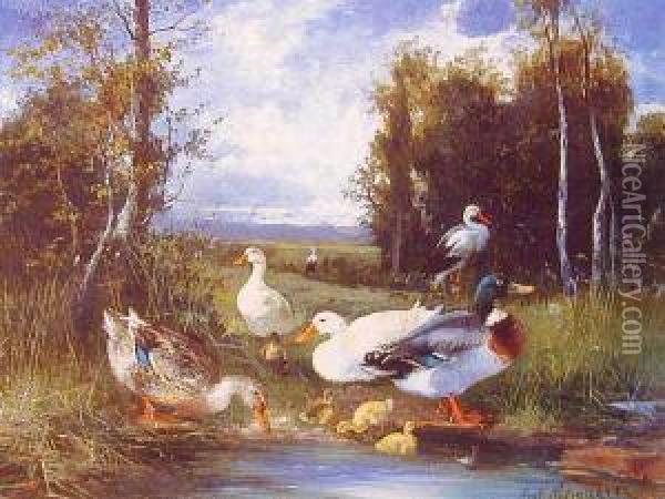 Ptactwo Nad Woda Oil Painting - Julius Scheurer