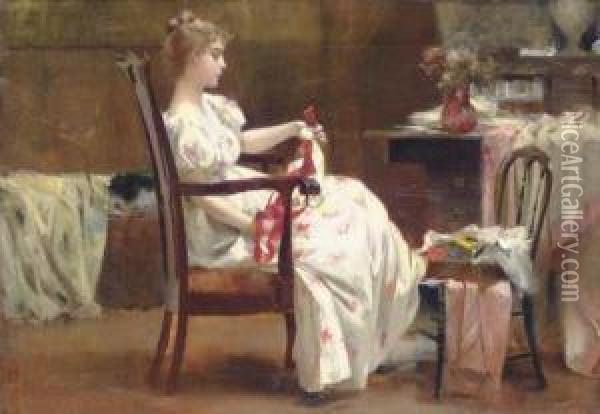 Girl With Ribbons Oil Painting - Francis Coates Jones
