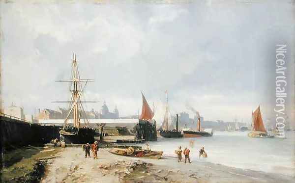 The Docks on the Bank at Greenwich Oil Painting - Julius Hintz