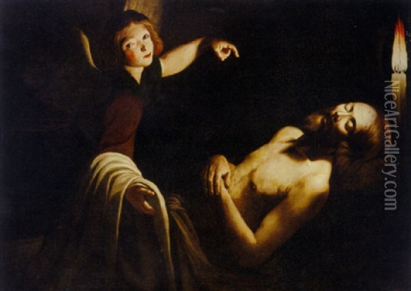 Christ Tended By An Angel Oil Painting - Trophime (Theophisme) Bigot the Elder