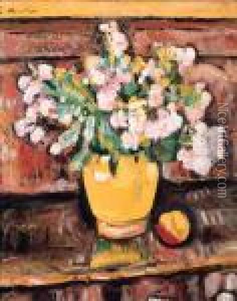 Still Life With Yellow Vase Oil Painting - George Leslie Hunter