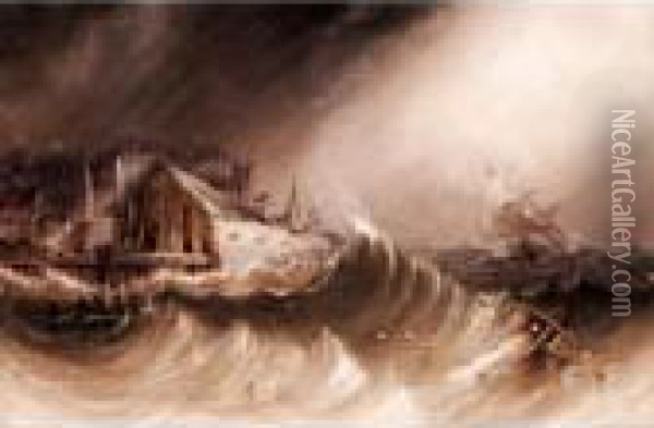 Stormy Coastal Scene Oil Painting - Henry Barlow Carter