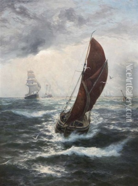 Schooner At Sea Oil Painting - Thomas Rose Miles