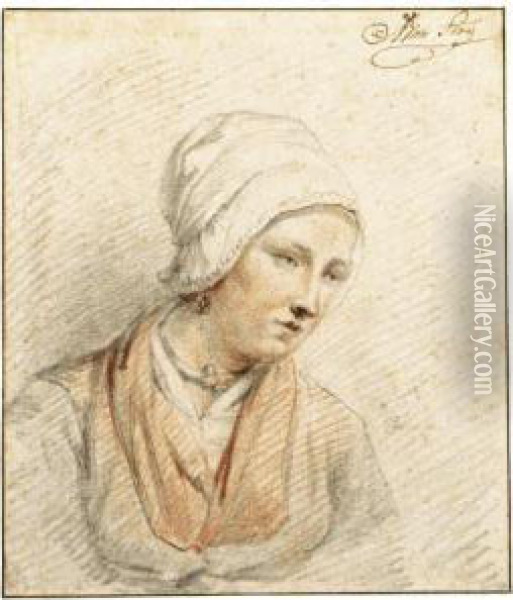 Head And Shoulders Study Of A Young Woman In A Bonnet Oil Painting - Abraham van, I Strij