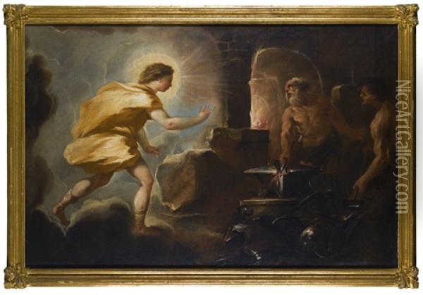 Apollo In The Forge Of Vulcan Oil Painting - Luca Giordano