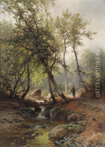 Waldbach Oil Painting - Gustav Meissner