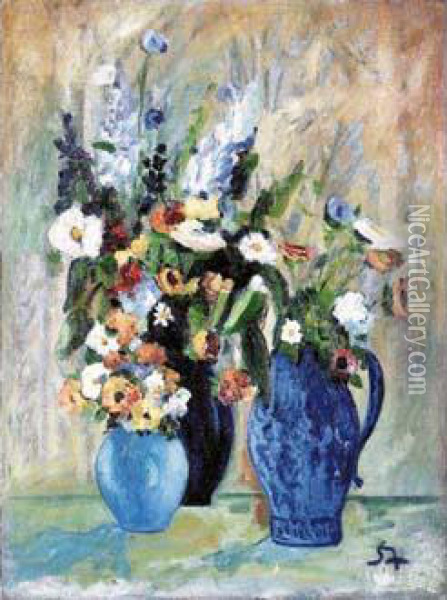 Trois Vases De Fleurs Oil Painting - Theophile Alexandre Steinlen