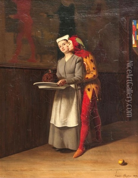 The Jester (the Stolen Kiss) Oil Painting - Edwin Hughes
