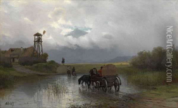 Crossing The River Oil Painting - Lev Felixovich Lagorio
