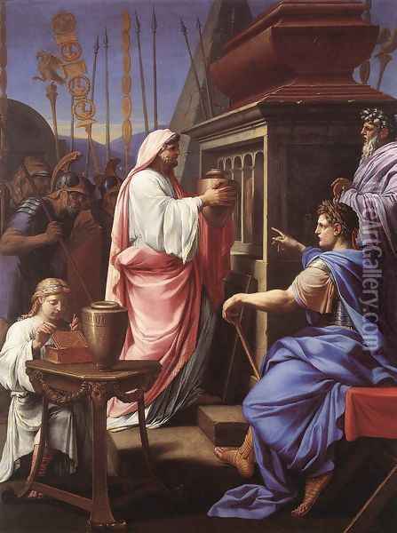 Caligula Depositing the Ashes of his Mother and Brother in the Tomb of his Ancestors 1647 Oil Painting - Eustache Le Sueur