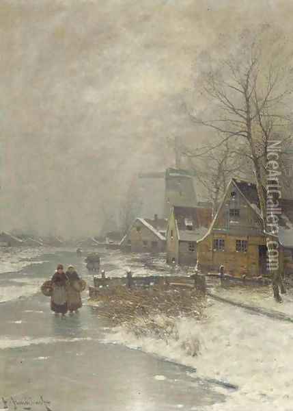 Walking home in winter Oil Painting - Johann II Jungblut