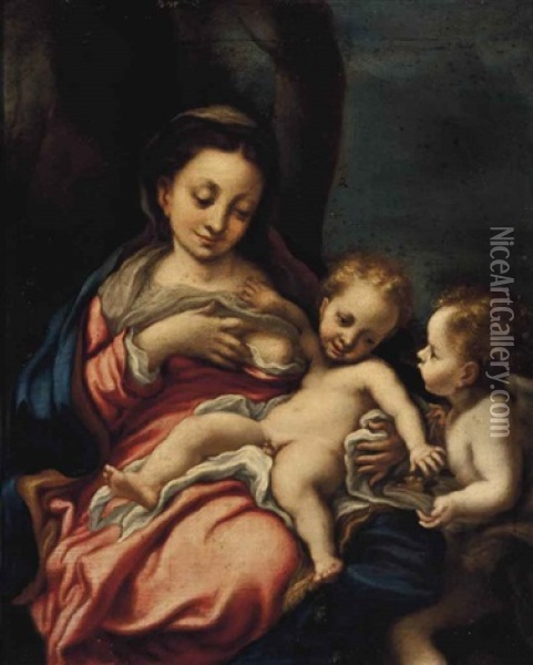 The Madonna And Child With The Infant Saint John The Baptist Oil Painting -  Correggio