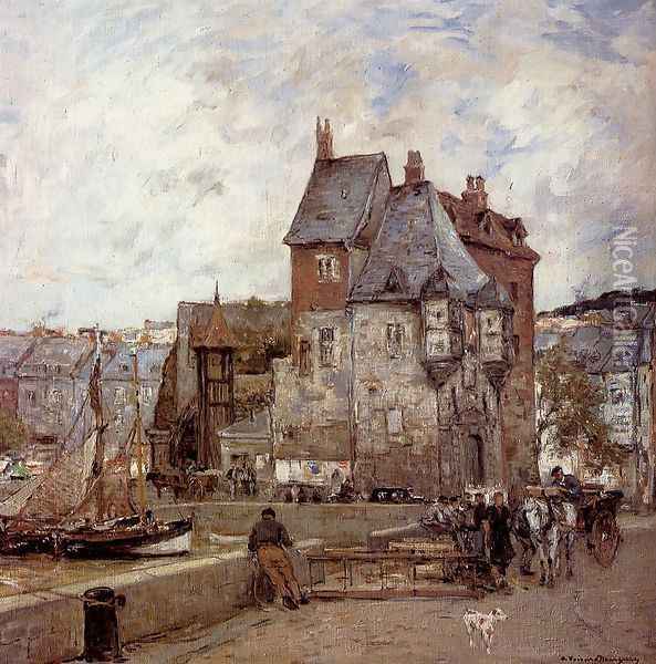 A French Harbour Town Oil Painting - Adrien Gabriel Voisard-Margerie