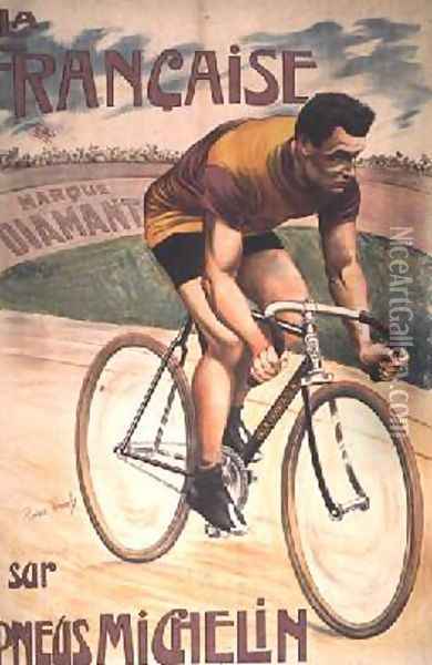 Poster advertising cycles La Francaise on Michelin tyres Oil Painting - Privat Livemont