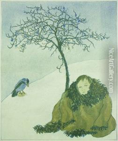 Dziewczyna I Ptak, Przed 1914 Oil Painting - Maria Wertenstein